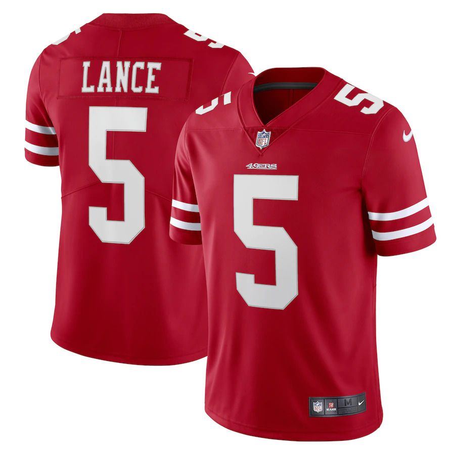 Cheap Men San Francisco 49ers 5 Trey Lance Nike Scarlet Vapor Limited NFL Jersey